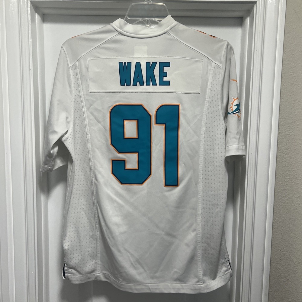 Nike NFL Mens White Miami Dolphins Cameron Wake #91 Football Jersey Size MEDIUM